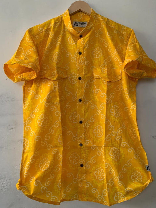 Bandhej Print Double Flap Pocket Shirt For Men