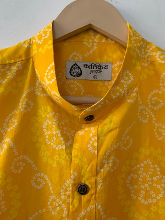 Bandhej Print Double Flap Pocket Shirt For Men