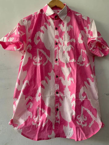 Classic Pink Half Sleeve Cotton Shirt for Men