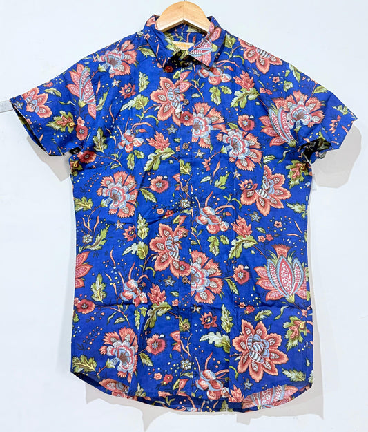 Classic Blue Half Sleeve Cotton Shirt for Men