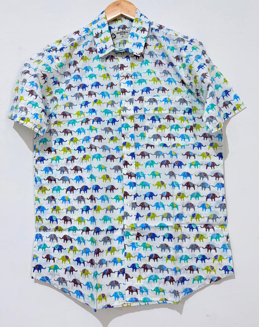 Traditional Multicolor Elephant Print Half Sleeve Shirt for Men
