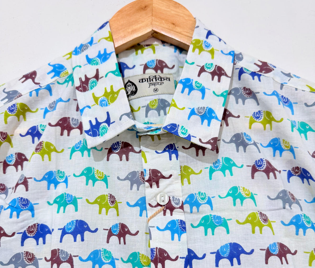 Traditional Multicolor Elephant Print Half Sleeve Shirt for Men