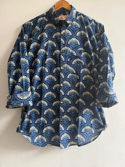 Indigo Print Cotton Mens Full Sleeves Shirt