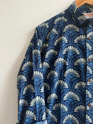Indigo Print Cotton Mens Full Sleeves Shirt