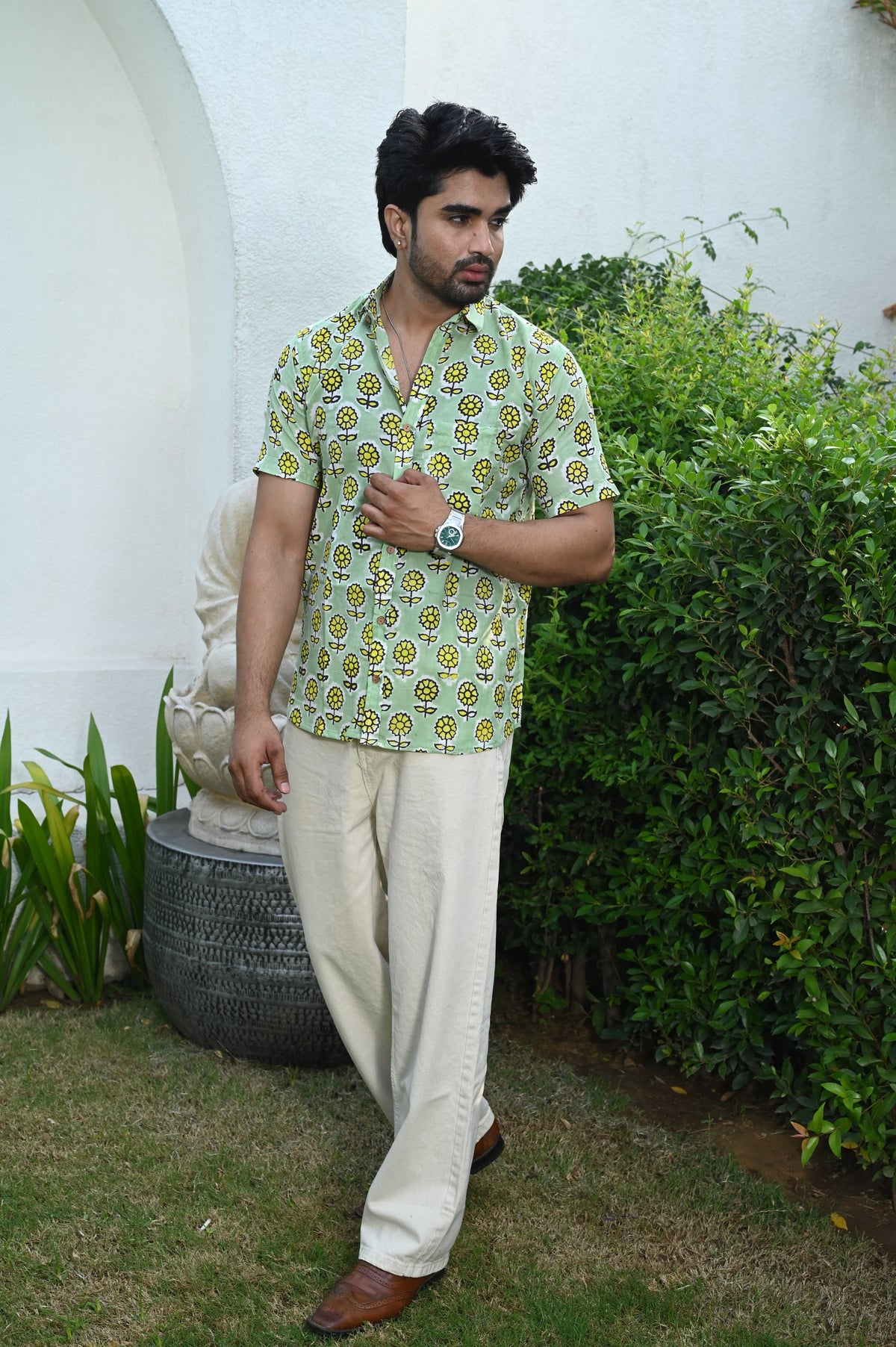 Block Print Plus Size Classic Cotton Shirt for Men