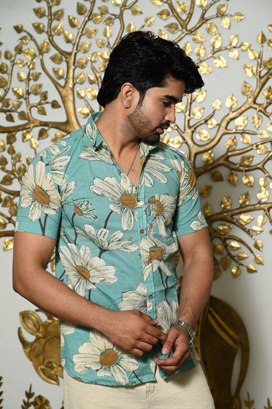 Block Print Plus Size Classic Cotton Shirt for Men