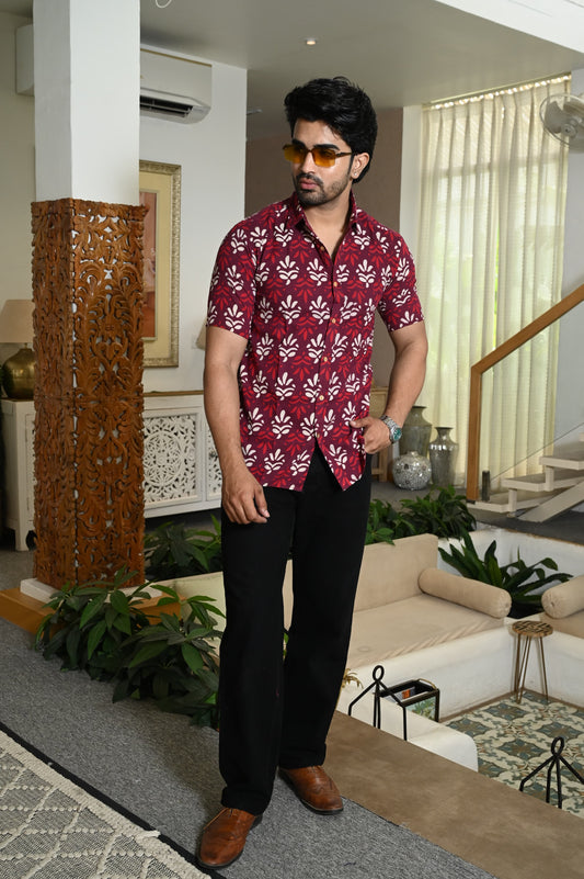 Block Print Plus Size Classic Cotton Shirt for Men
