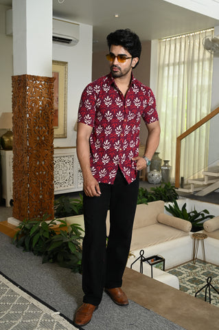 Block Print Plus Size Classic Cotton Shirt for Men