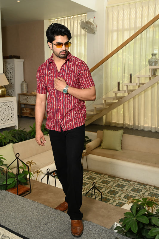 Block Print Plus Size Classic Cotton Shirt for Men