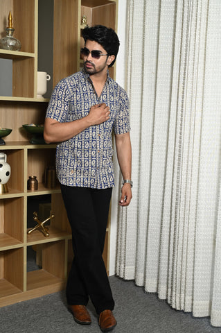 Block Print Plus Size Classic Cotton Shirt for Men