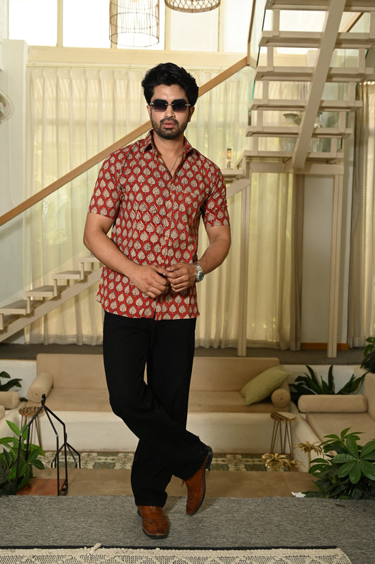 Block Print Plus Size Classic Cotton Shirt for Men