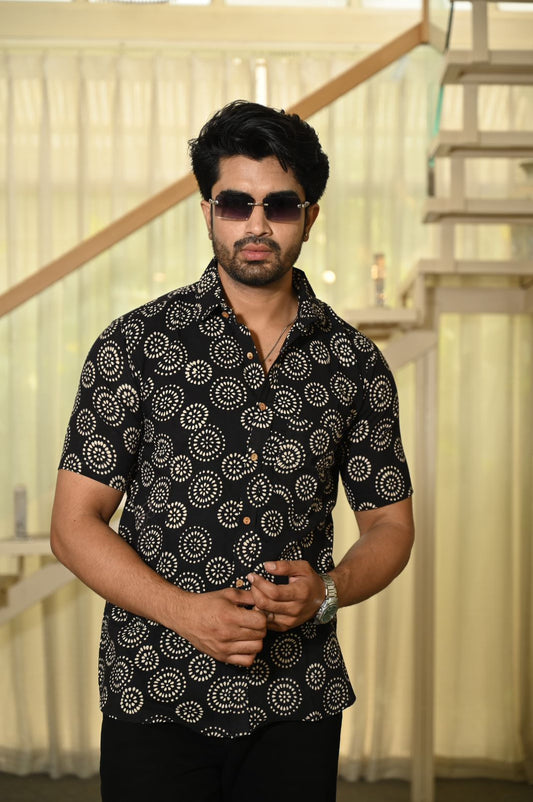 Classic Floral Hand Block Plus Size Cotton Shirt for Men