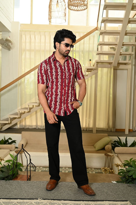 Block Print Plus Size Classic Cotton Shirt for Men