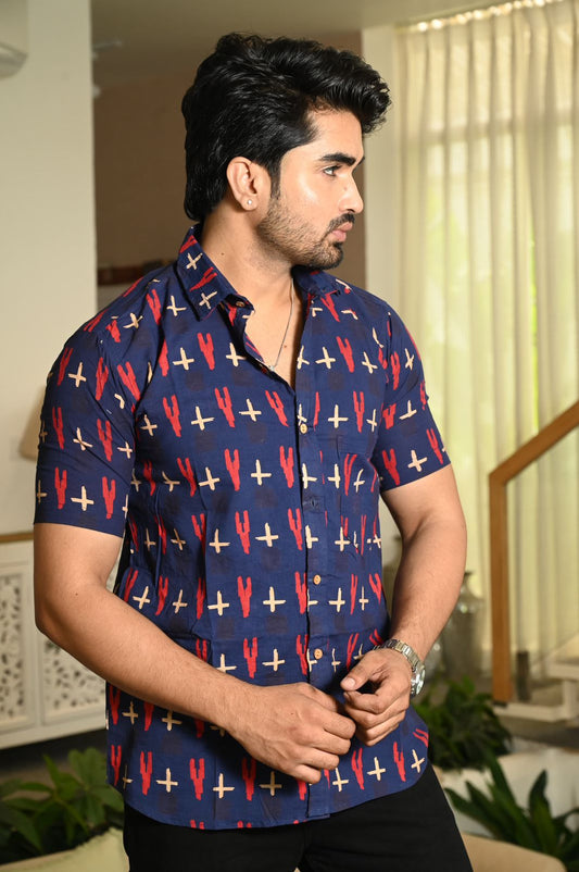 Block Print Plus Size Classic Cotton Shirt for Men