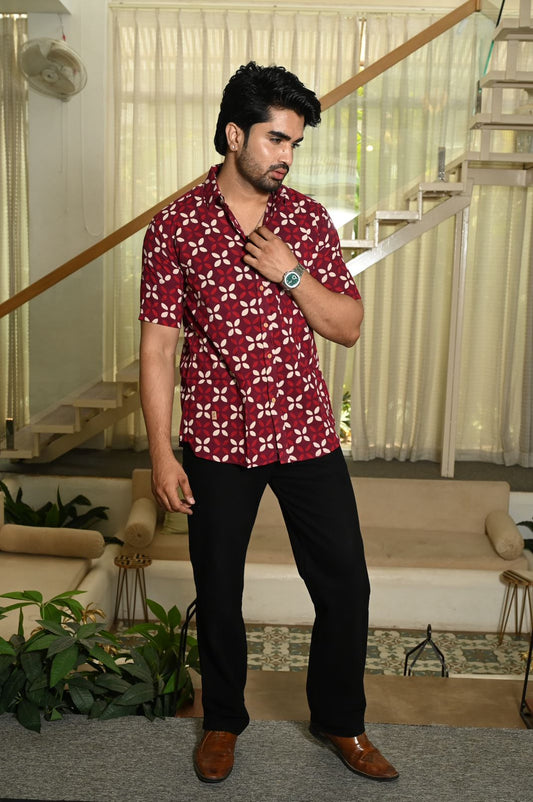 Block Print Plus Size Classic Cotton Shirt for Men