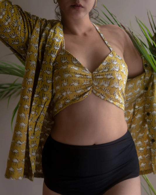 Camel Print Cotton Padded Lace Bralette