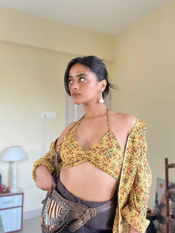 Floral Print Cotton Padded Lace Bralette