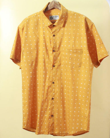 Bangla Yellow Alphabets Print Cotton Men's Shirt