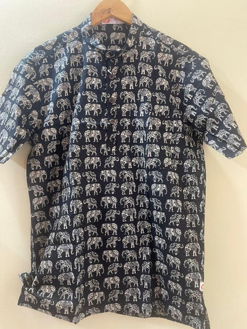 Elephant Print Half Sleeve Cotton Short Kurta for Men