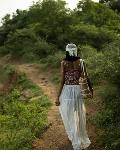 Floral Print Cotton Drawstring Lace Bralette Top