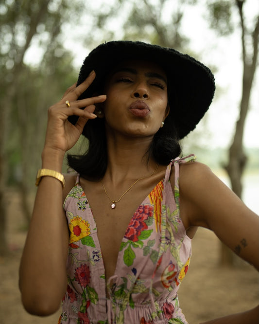 Floral Print Cotton Drawstring Lace Bralette Top