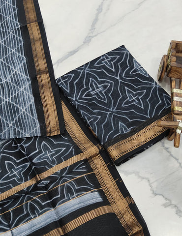 Hand Block Printed Maheshwari Silk Suit Set