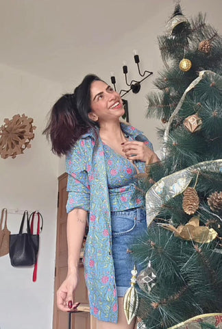 Floral Print Cotton Drawstring Lace Bralette Top