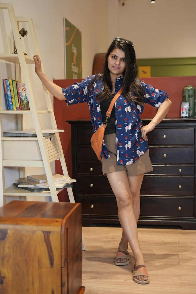 Pichwai Cow Printed Cotton Half Sleeve Shirt For Women