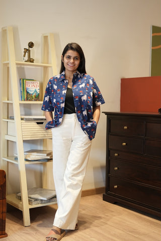 Pichwai Cow Printed Cotton Half Sleeve Shirt For Women