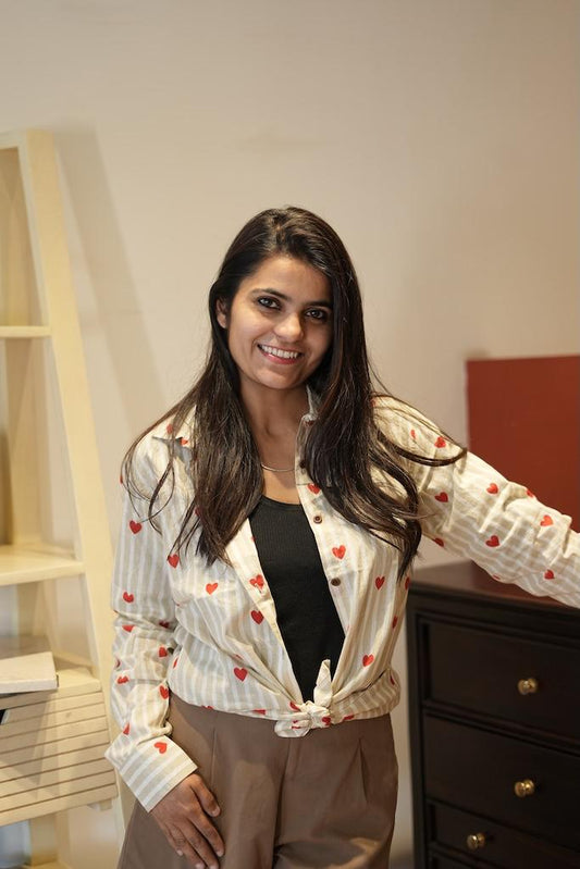 Women Conversational Striped Cotton Causal Shirt