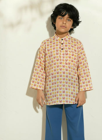 Mandrain Collar Cotton Short Kurta For Boys