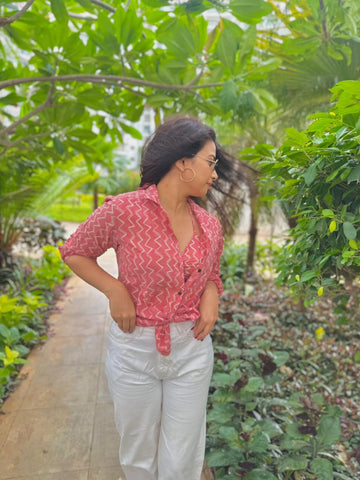 Block Print Women Oversized Shirt with Bralette Combo X Kavya Shetty