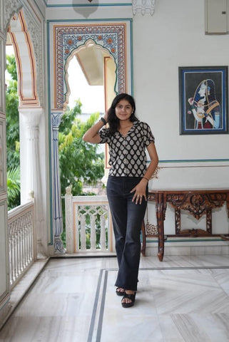 Bagru Print Plus Size Cotton Shirt For Women