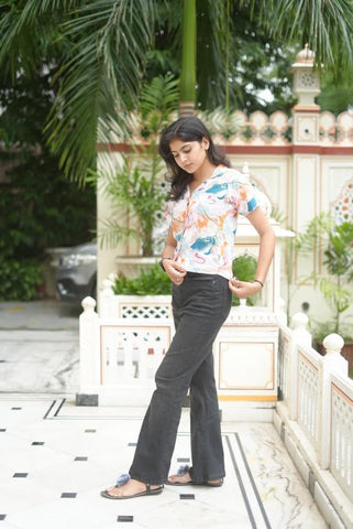 Floral Block Print Plus Size Cotton Shirt For Women