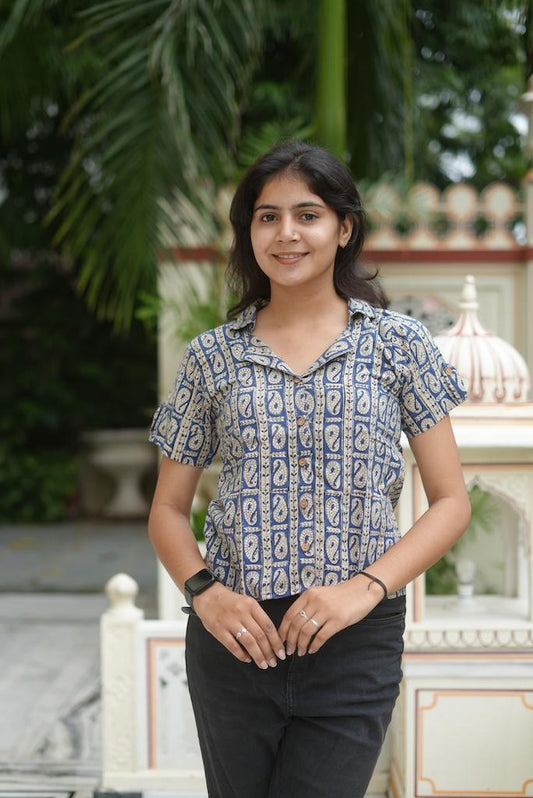 Kalamkari Print Plus Size Cotton Shirt For Women