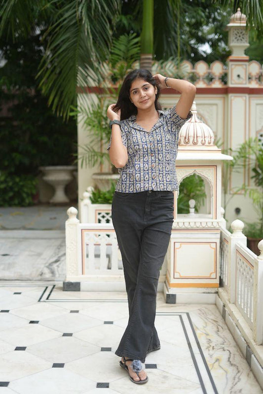 Kalamkari Print Plus Size Cotton Shirt For Women