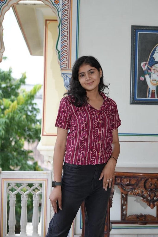 Traditional Bagru Print Plus Size Cotton Shirt For Women