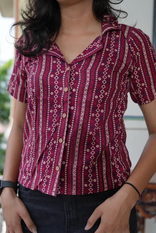 Traditional Bagru Print Plus Size Cotton Shirt For Women
