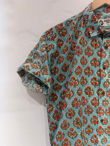Bagru Print Half Sleeve Handmade Cotton Shirt for Men - Organic