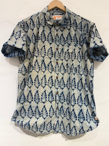 Classic Indigo Print Cotton Shirt for Men - Organic