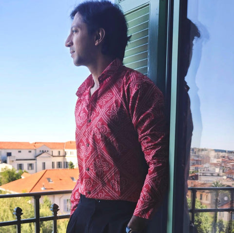 Bandhej Full Sleeves Cotton Roka Shirt For Men As Seen in CANNES FF 26 X ANSHUMAN JHA