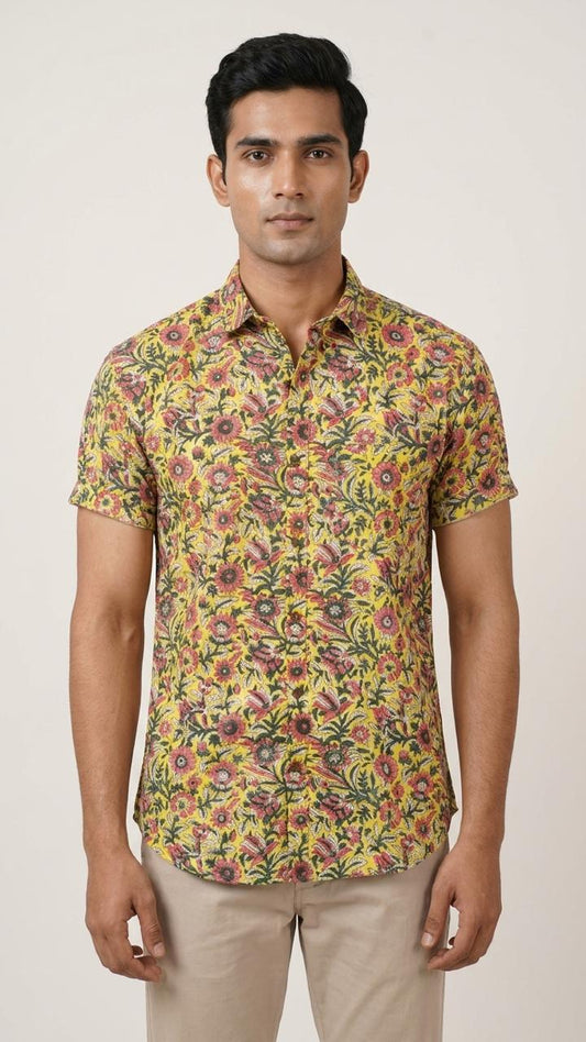 Floral Print Half Sleeve Cotton Shirt for Men - Goa Edit