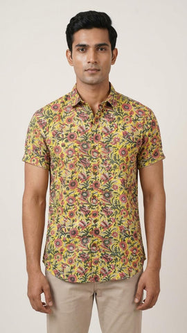 Floral Print Half Sleeve Cotton Shirt for Men - Goa Edit