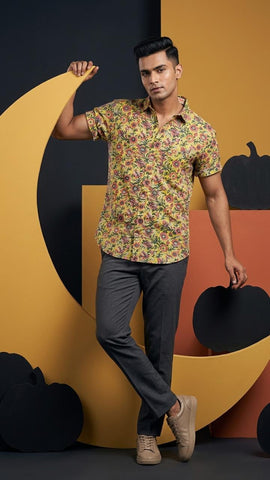 Floral Print Half Sleeve Cotton Shirt for Men - Goa Edit