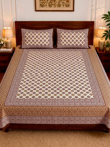 Bagru Print King Size Bedsheet with 2 Reversible pillow cover