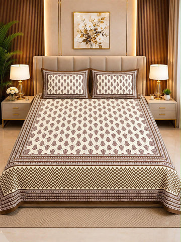 Bagru Print King Size Bedsheet with 2 Reversible pillow cover