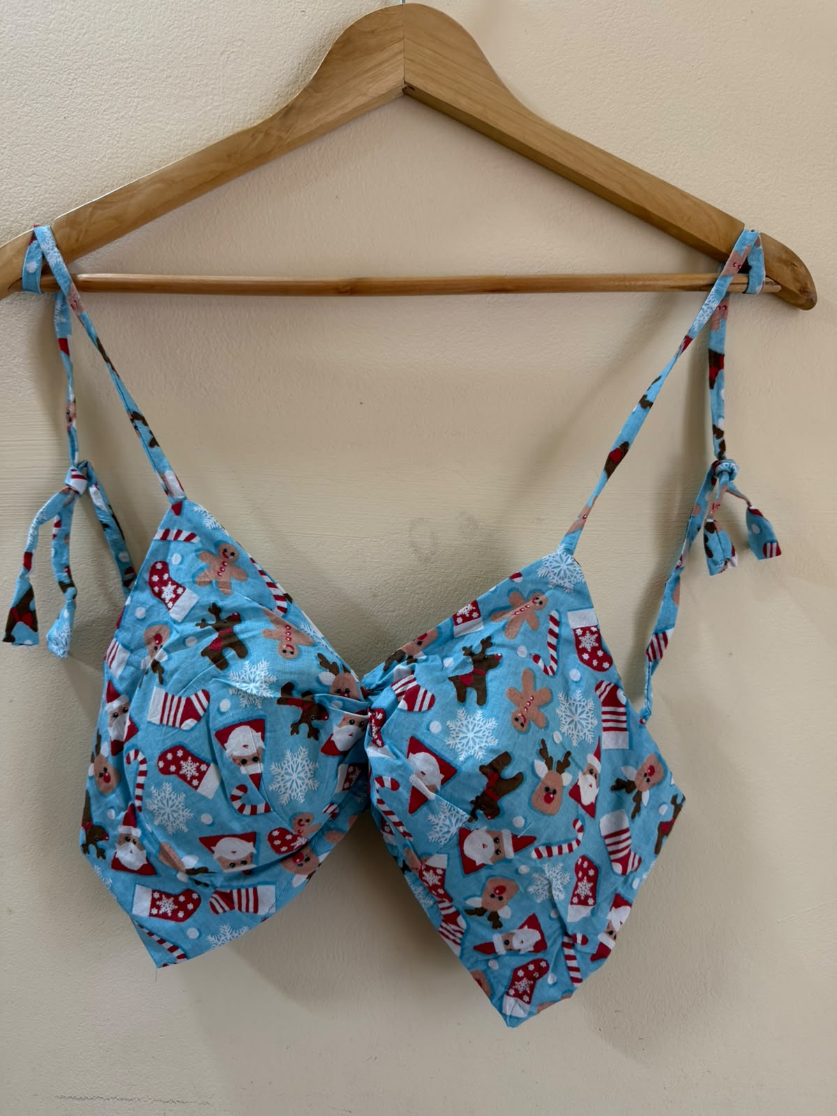 Christmas Print Cotton Padded Lace Bralette