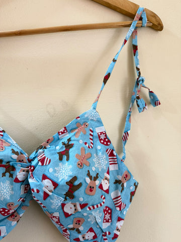 Christmas Print Cotton Padded Lace Bralette