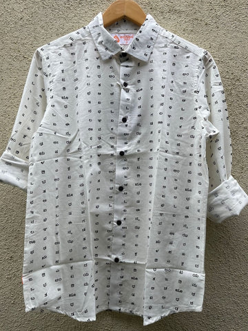 Classic Kannada Alphabets Print Cotton Men's Full Sleeve Shirt