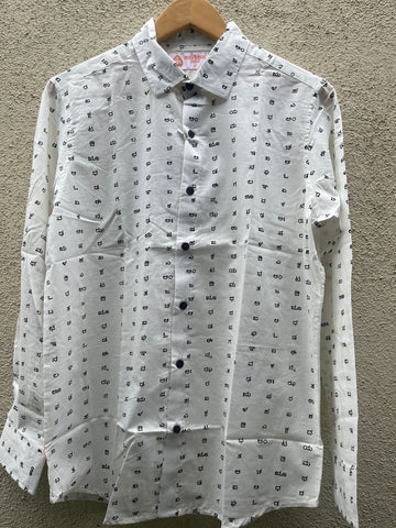 Classic Kannada Alphabets Print Cotton Men's Full Sleeve Shirt